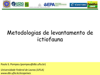 Metodologias de levantamento de
ictiofauna
Paulo S. Pompeu (pompeu@dbi.ufla.br)
Universidade Federal de Lavras (UFLA)
www.dbi.ufla.br/ecopeixes
 