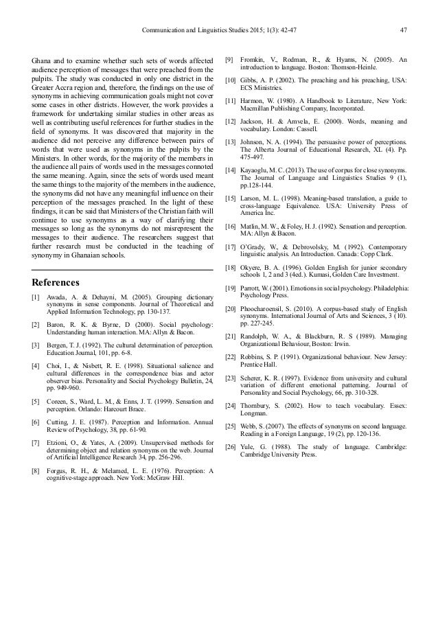 Audience Perception of Synonyms from the Pulpit A Case