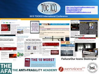 2015 TOCICO International Conference
©	
  2015	
  TOCICO.	
  All	
  Rights	
  Reserved.	
  	
  	
  	
  
http://www.theanti-fragilityacademy.com/
http://servicesltd.co.uk/
tony@servicesltd.co.uk
tony@theanti-fragilityacademy.co.uk
 
