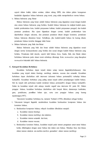 Makalah Analisis Kesalahan Berbahasa Indonesia