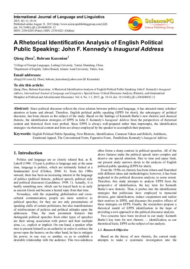 Jfk inaugural address analysis thesis