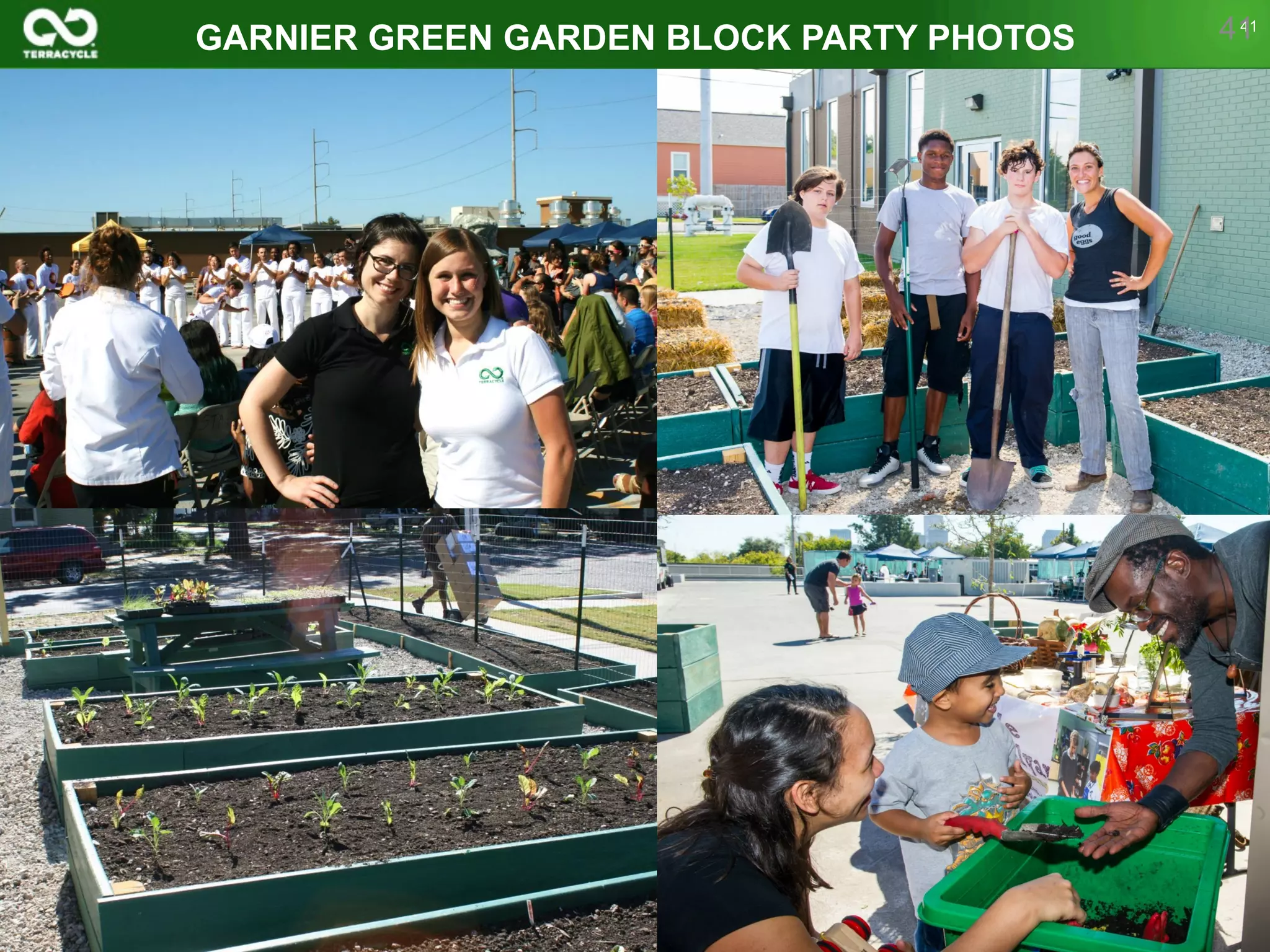 TerraCycle ®, the TerraCycle Logo ®, and Brigade® are all Trademarks of TerraCycle Inc. used under license, www.terracycle.com, Toll-free 866.967.6766.

4141GARNIER GREEN GARDEN BLOCK PARTY PHOTOS
 