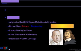 TMPA-2015-Keynote - Part: Conclusion
MessirWho ?
123 / 157
There is a (HUGE) need to improve SE Education !
Messep SE Project Courses Product Line
• Allows for Rapid SE Course Deﬁnition & Evolution
• Reconciliates Science & Engineering
• Ensure Quality by Reuse
• Eases Educators Collaboration
• Improves SWEBOK Coverage
Nicolas Guelﬁ- Wednesday 11th November, 2015 (23:06) - University of Luxembourg, LU
 