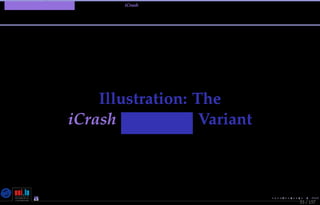 TMPA-2015-Keynote - Part: Illustration: The iCrash MessepVariant
Part IV
Illustration: The
iCrash MessepVariant
53 / 157
Nicolas Guelﬁ- Wednesday 11th November, 2015 (23:06) - University of Luxembourg, LU
 