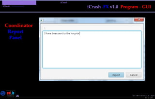 TMPA-2015-Keynote - Part: Illustration: The iCrash MessepVariant
iCrash - Construction
87 / 157
iCrash .FX v1.0 Program - GUI
Coordinator
Report
Panel
Nicolas Guelﬁ- Wednesday 11th November, 2015 (23:06) - University of Luxembourg, LU
 