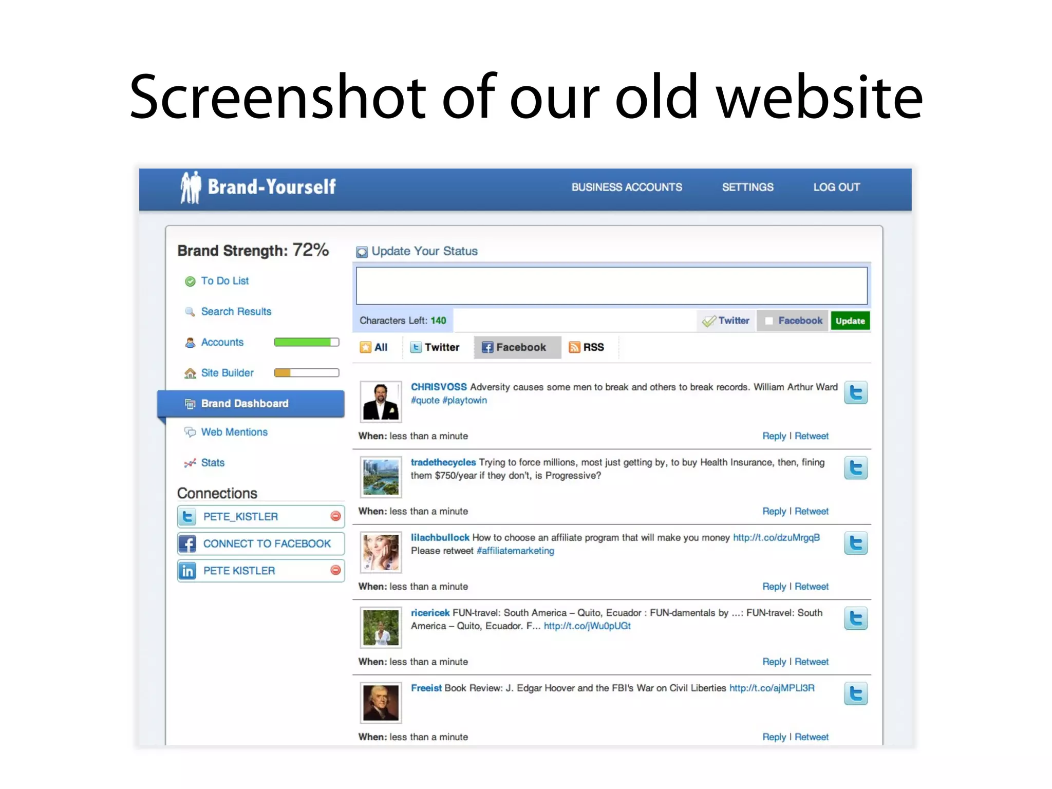 Screenshot of our old website
 