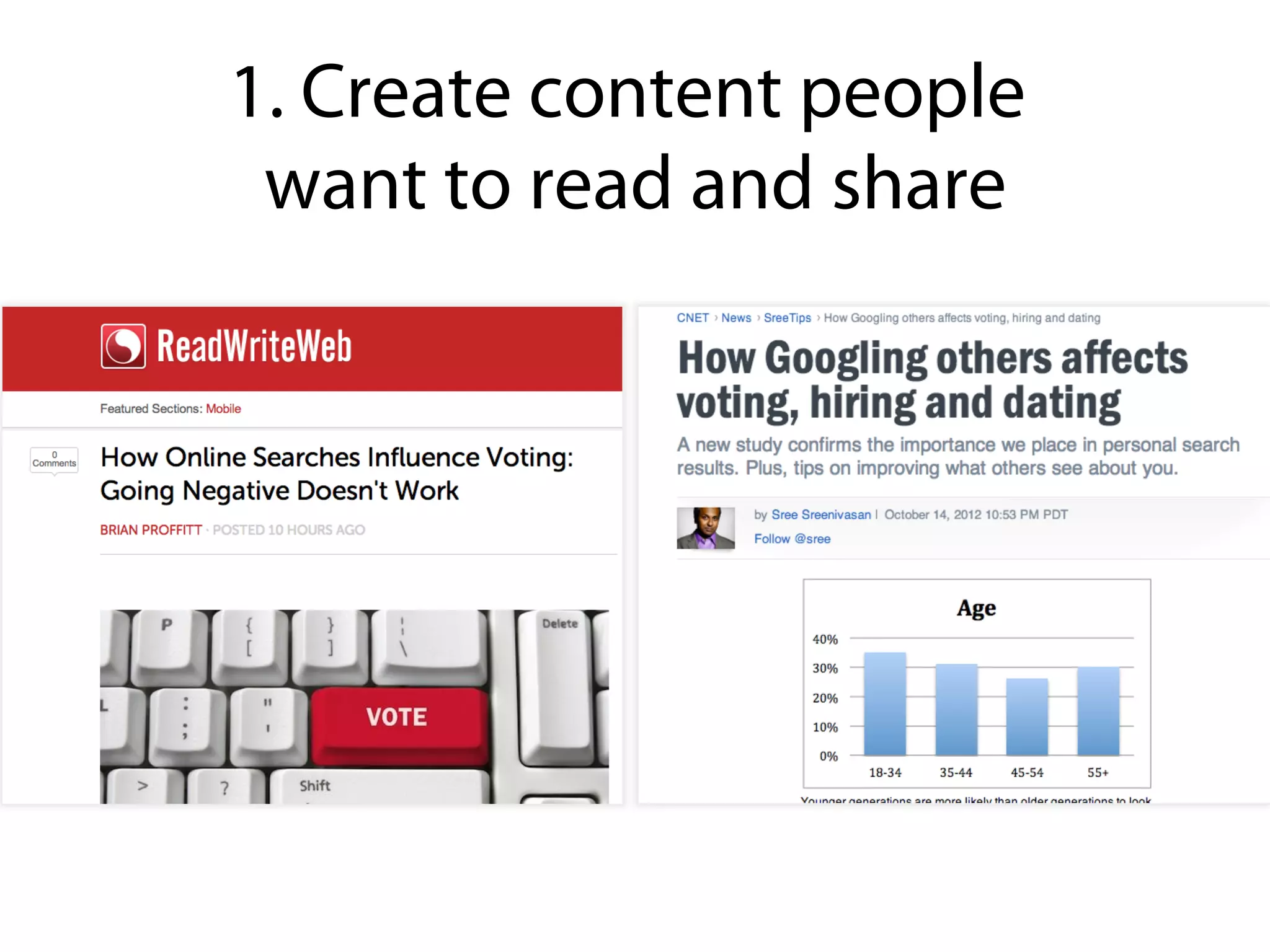 1. Create content people
 want to read and share
 
