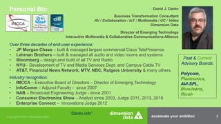 accelerate your ambition 2
Personal Bio: David J. Danto
Business Transformation Consultant
AV / Collaboration / IoT / Mult...