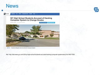  News
Ref: http://abcnews.go.com/US/ny-high-school-students-accused-hacking-computer-system/story?id=34617530
 