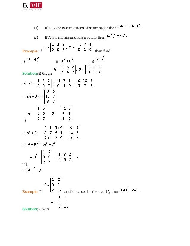 Mathematics Matrices Topic CBSE Class 10