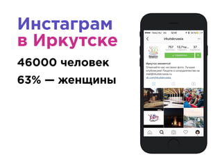 Инстаграм
в Иркутске
46000 человек
63% — женщины
 