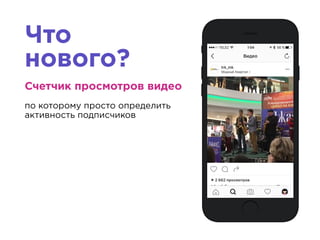 Что
нового?
Счетчик просмотров видео
по которому просто определить
активность подписчиков
 