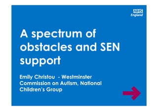 www.england.nhs.uk/learningdisabilities
Emily Christou - Westminster
Commission on Autism, National
Children’s Group
A spectrum of
obstacles and SEN
support
 
