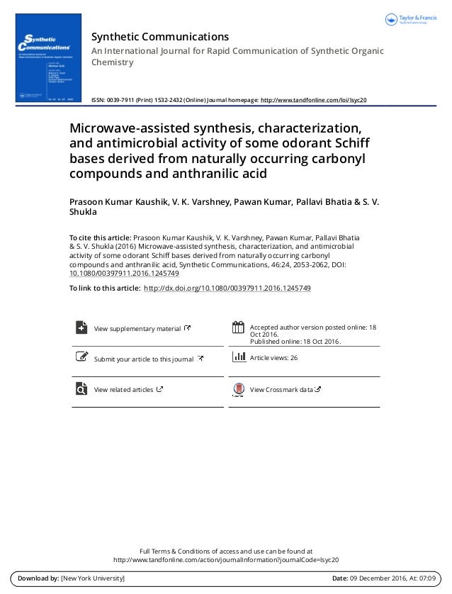 Microwave Assisted Synthesis Characterization And - 