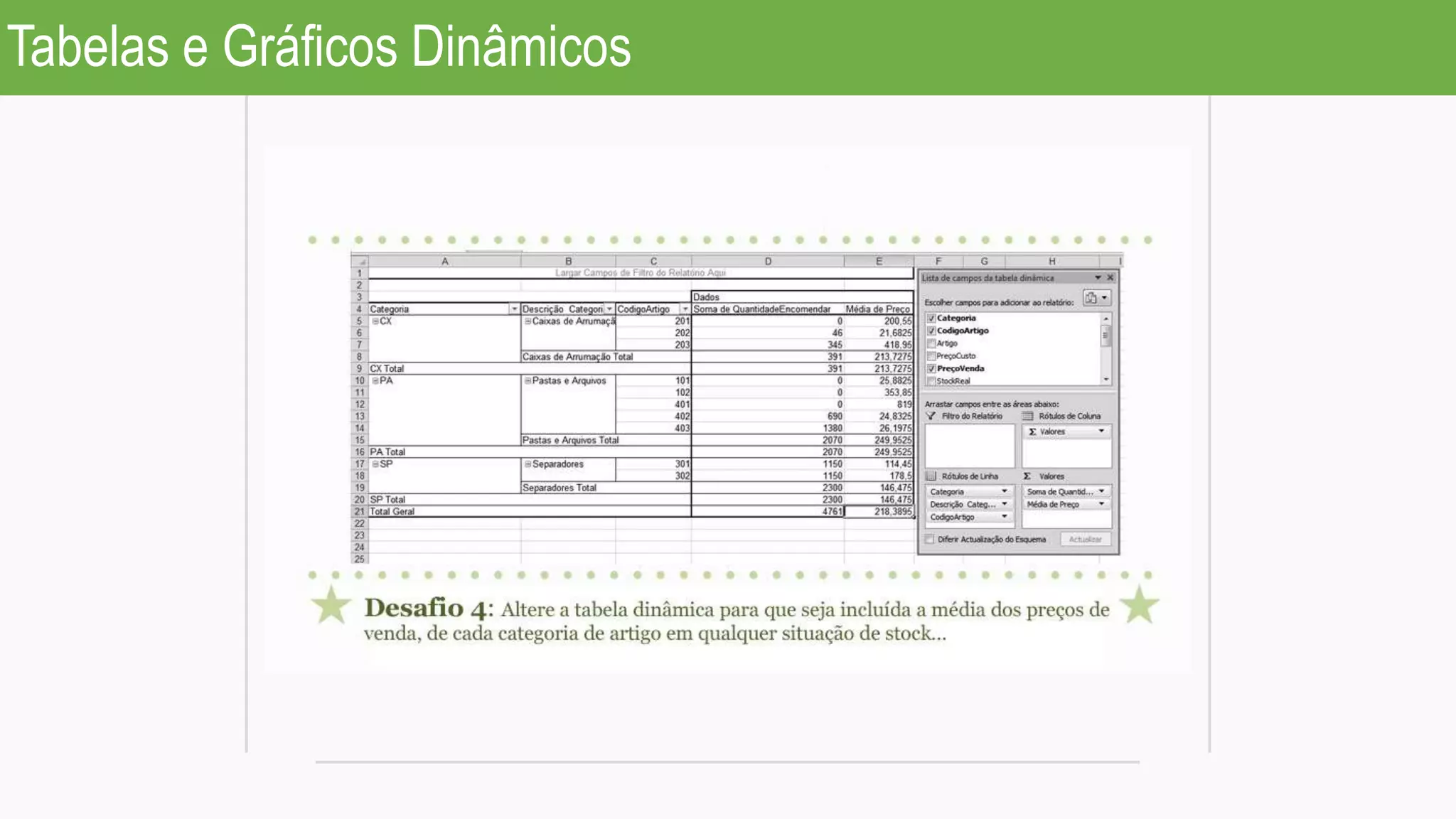 Tabelas e Gráficos Dinâmicos
 