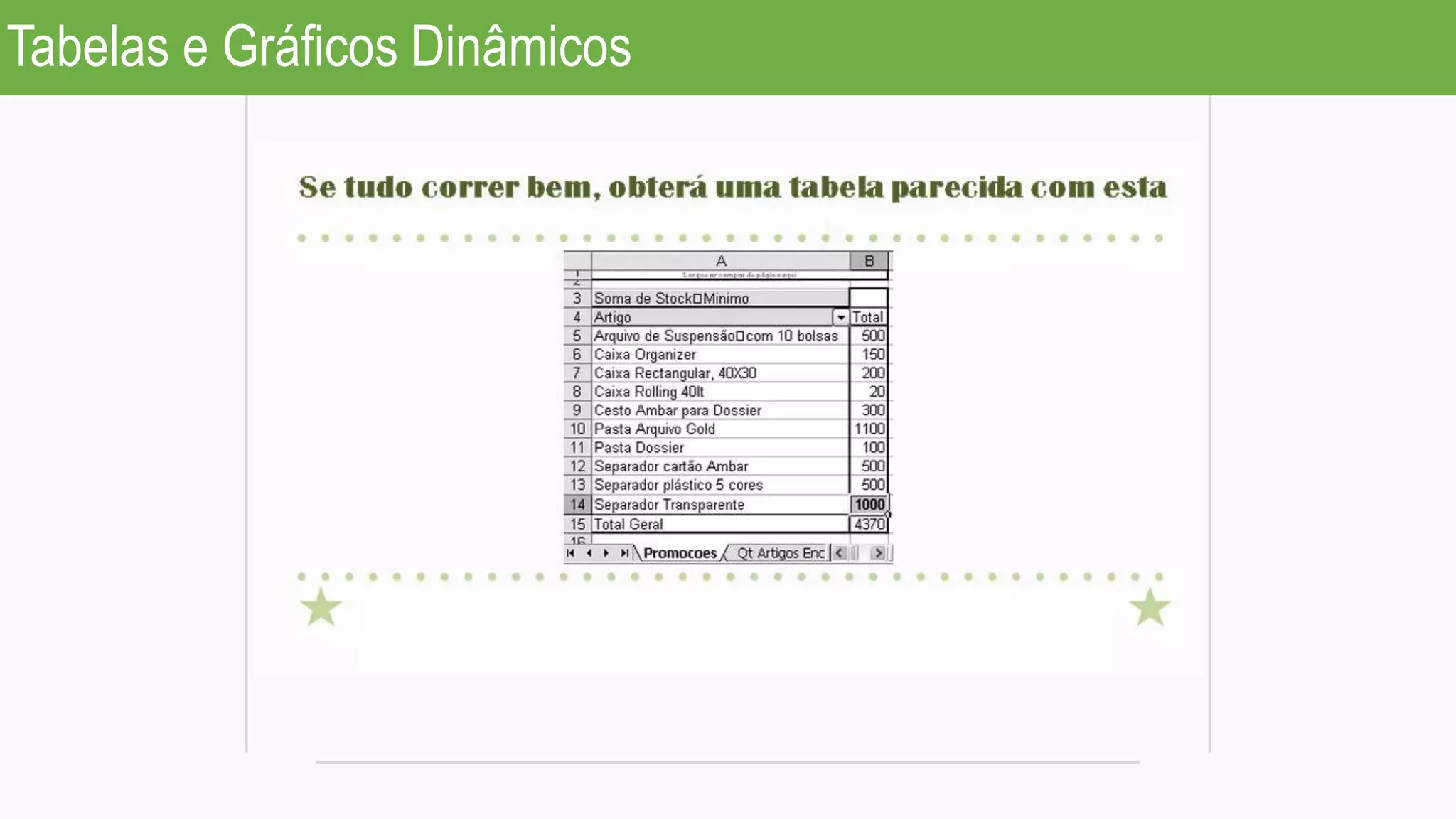 Tabelas e Gráficos Dinâmicos
 