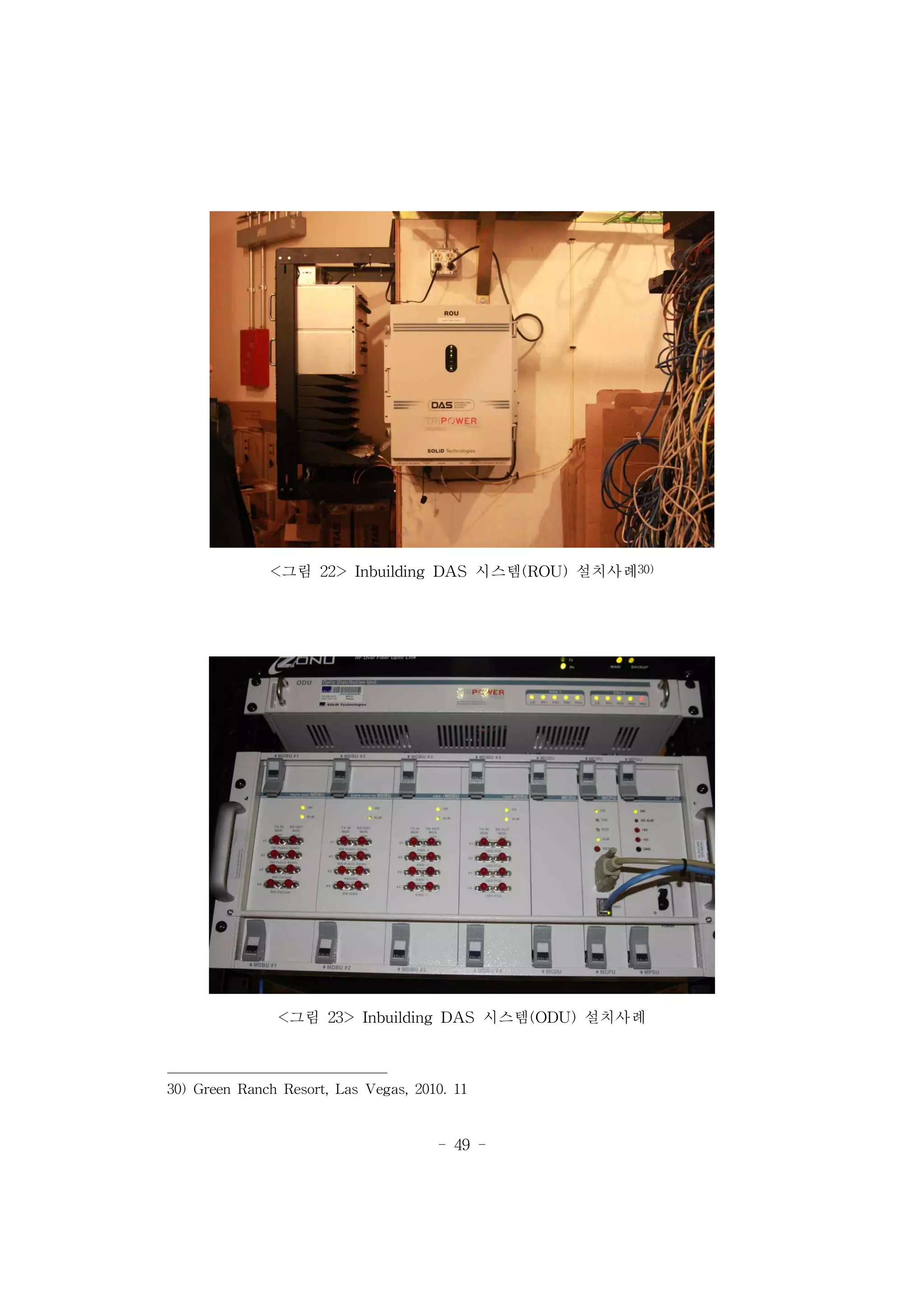 - 49 -
<그림 22> Inbuilding DAS 시스템(ROU) 설치사례30)
<그림 23> Inbuilding DAS 시스템(ODU) 설치사례
30) Green Ranch Resort, Las Vegas, 2010. 11
 