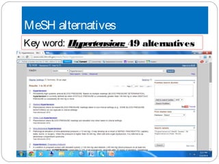 MeSH alternatives
Key word: Hypertension: 49 alternatives
 