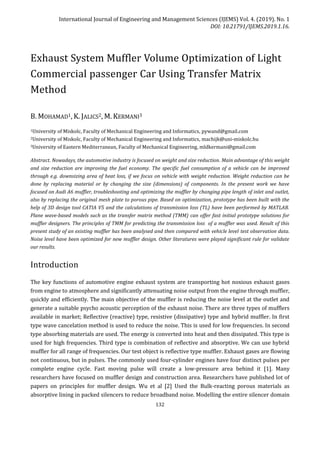 Exhaust System Muffler Volume Optimization of Light Commercial ...