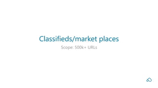 Scope: 500k+ URLs
Classifieds/market places
 