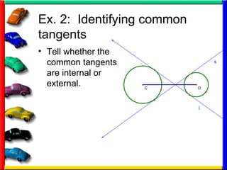 Ex. 2:  Identifying common tangents Tell whether the common tangents are internal or external.  