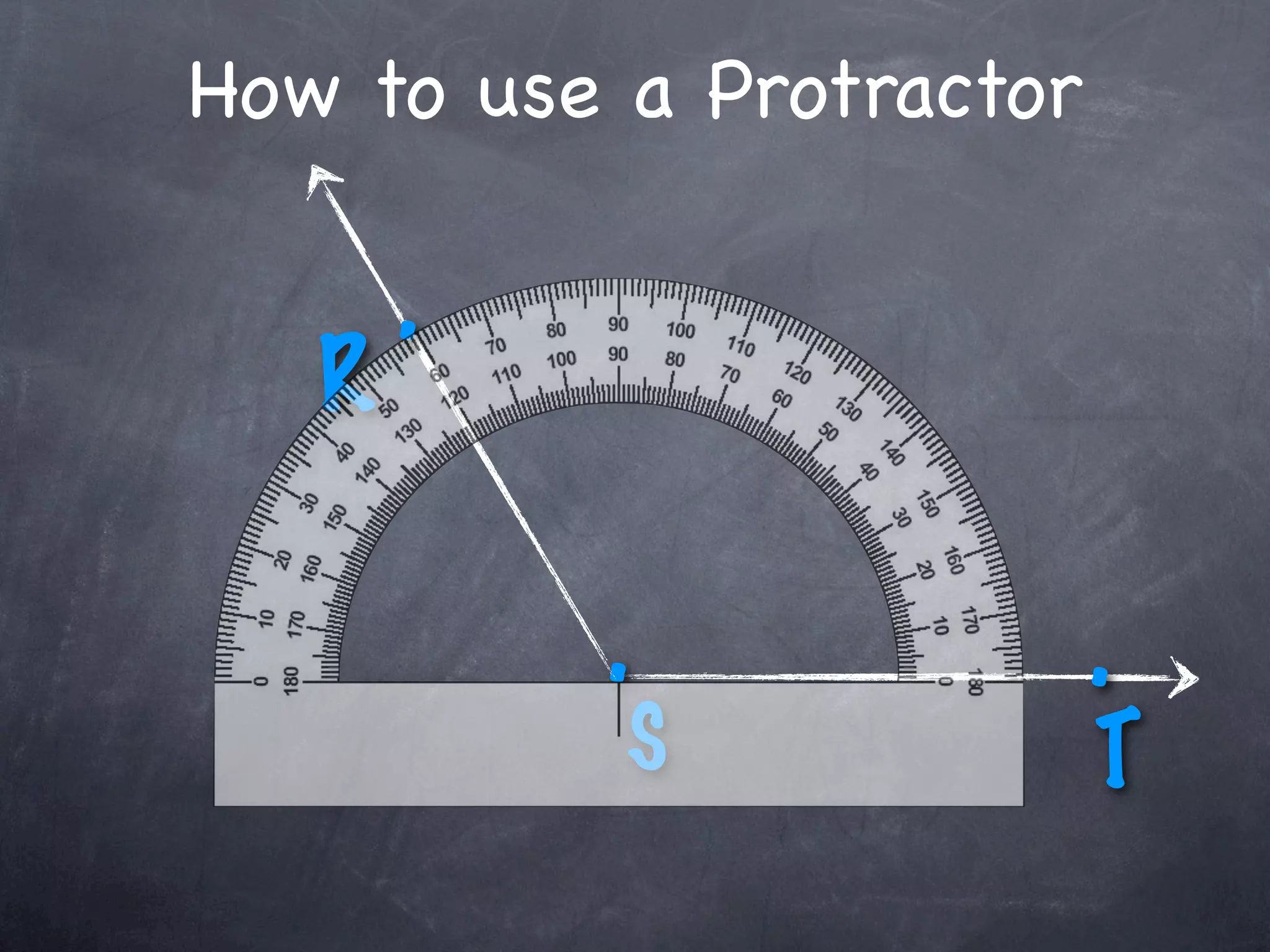 How to use a Protractor

       .
   R

           .              .
           S              T
 