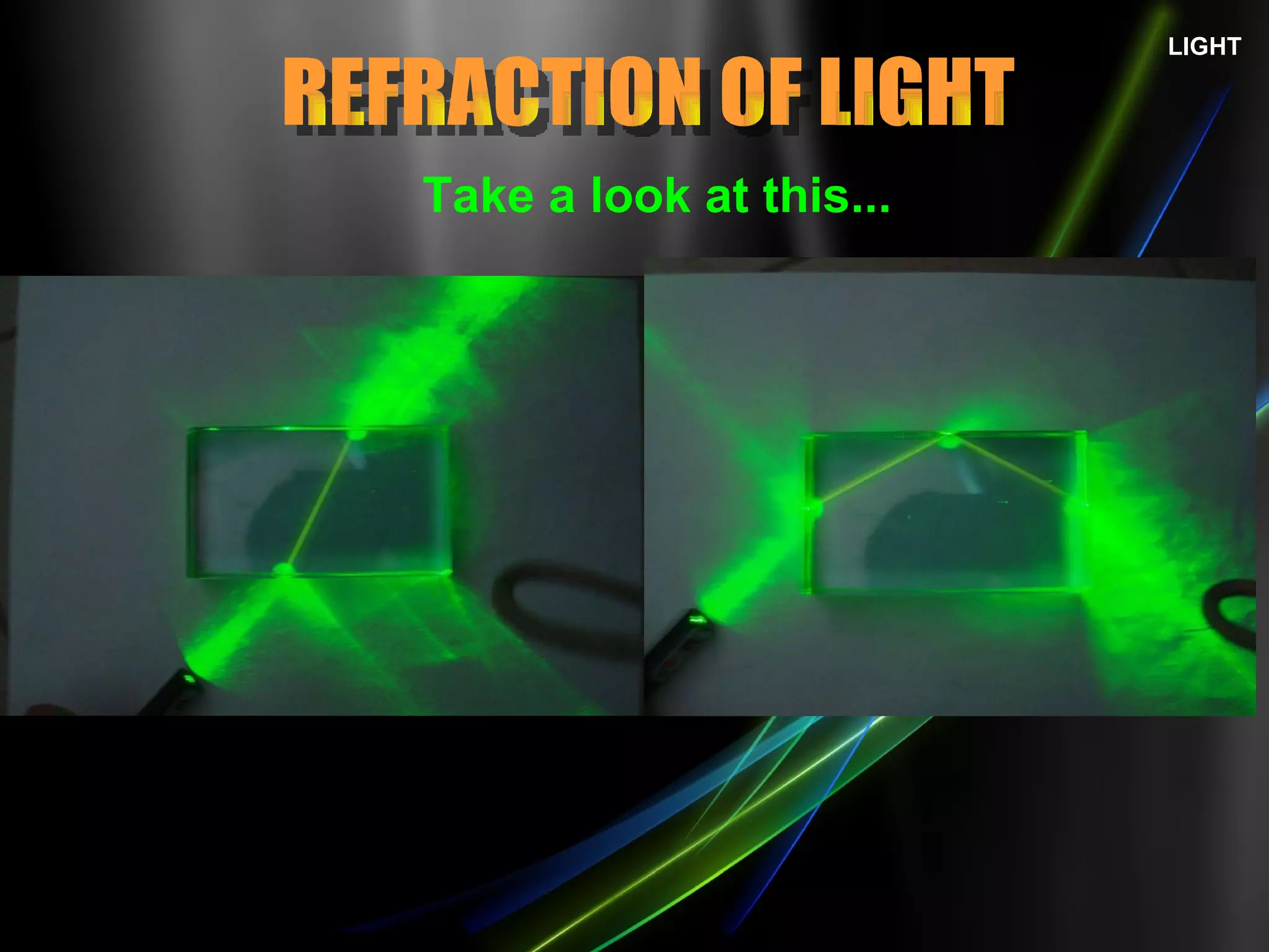 LIGHT REFRACTION OF LIGHT Take a look at this... 