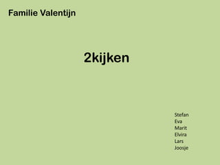 Familie Valentijn




                    2kijken



                              Stefan
                              Eva
                              Marit
                              Elvira
                              Lars
                              Joosje
 