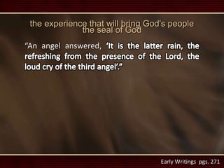 Early Writings pgs. 271
the experience that will bring God's people
the seal of God
“An angel answered,
 