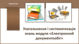 Інформатика
Узагальнення і систематизація
знань модуля «Електронний
документообіг»
1
 