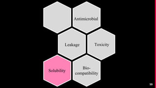59
Antimicrobial
Leakage
Bio-
compatibility
Solubility
Toxicity
 