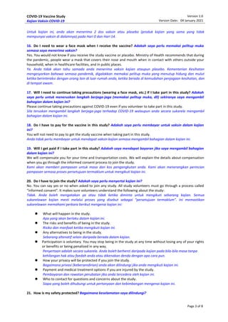 COVID-19 Vaccine Study
Kajian Vaksin COVID-19
Version 1.0
Version Date：04 January 2021
Page 3 of 8
Untuk kajian ini, anda ...