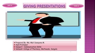 UNIT-IV TOPIC-X
Prepared By:-Ms. Mali Sunayana M.
Asst.Professor
Subject:- Communication Skills
Sahyadri College of Pharmacy, Methwade, Sangola
1
 