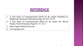 1. A Text book of Communication Skills by the author Sambhaji K.
Budhavale Technical Publications Page No.10.1-10.10
2. A ...