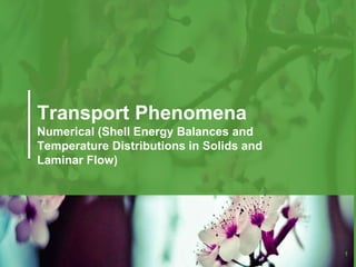 1
Transport Phenomena
Numerical (Shell Energy Balances and
Temperature Distributions in Solids and
Laminar Flow)
 