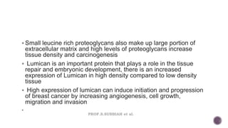 PROF.S.SUBBIAH et al.
 Small leucine rich proteoglycans also make up large portion of
extracellular matrix and high level...