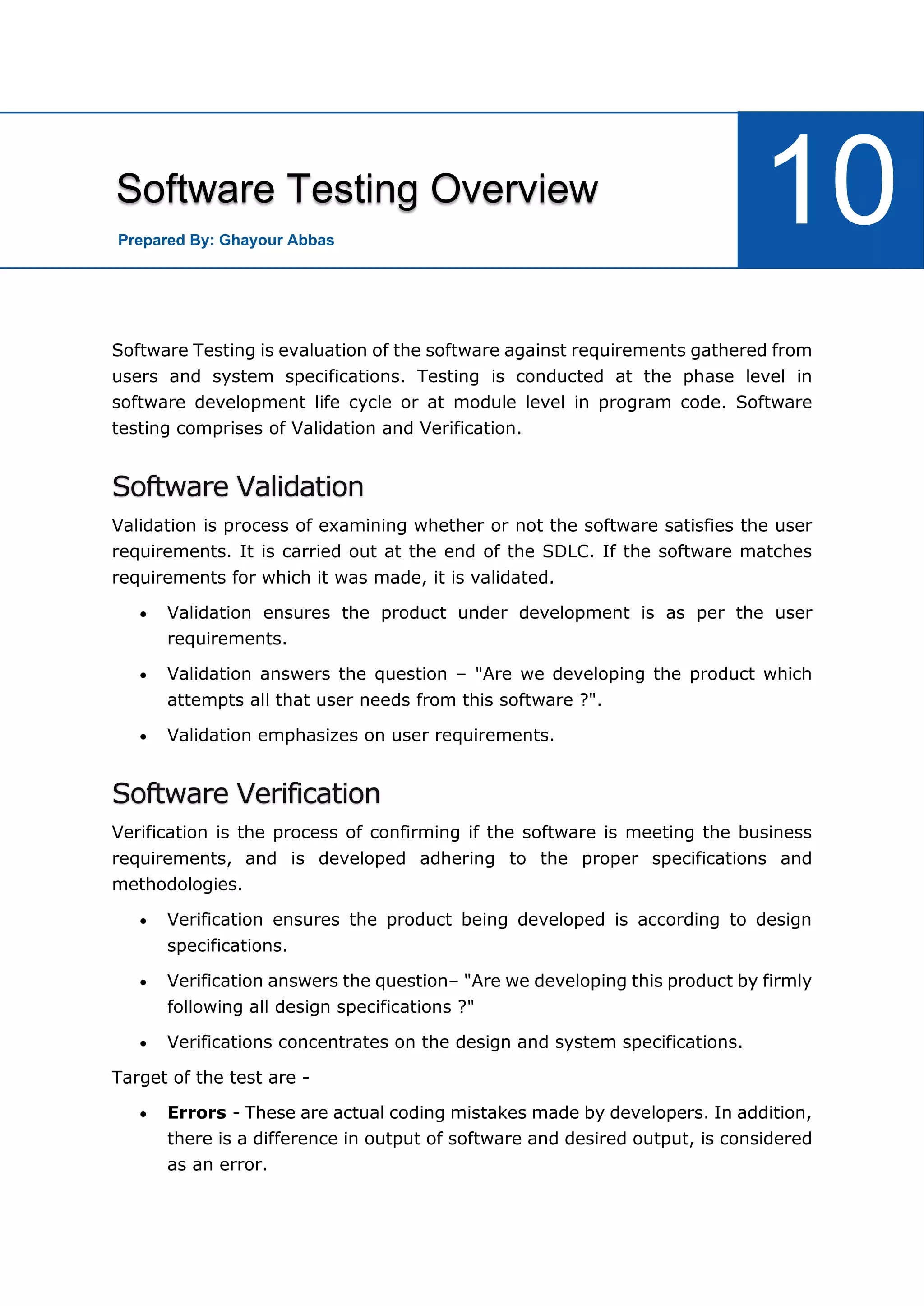 10. Software testing overview | PDF