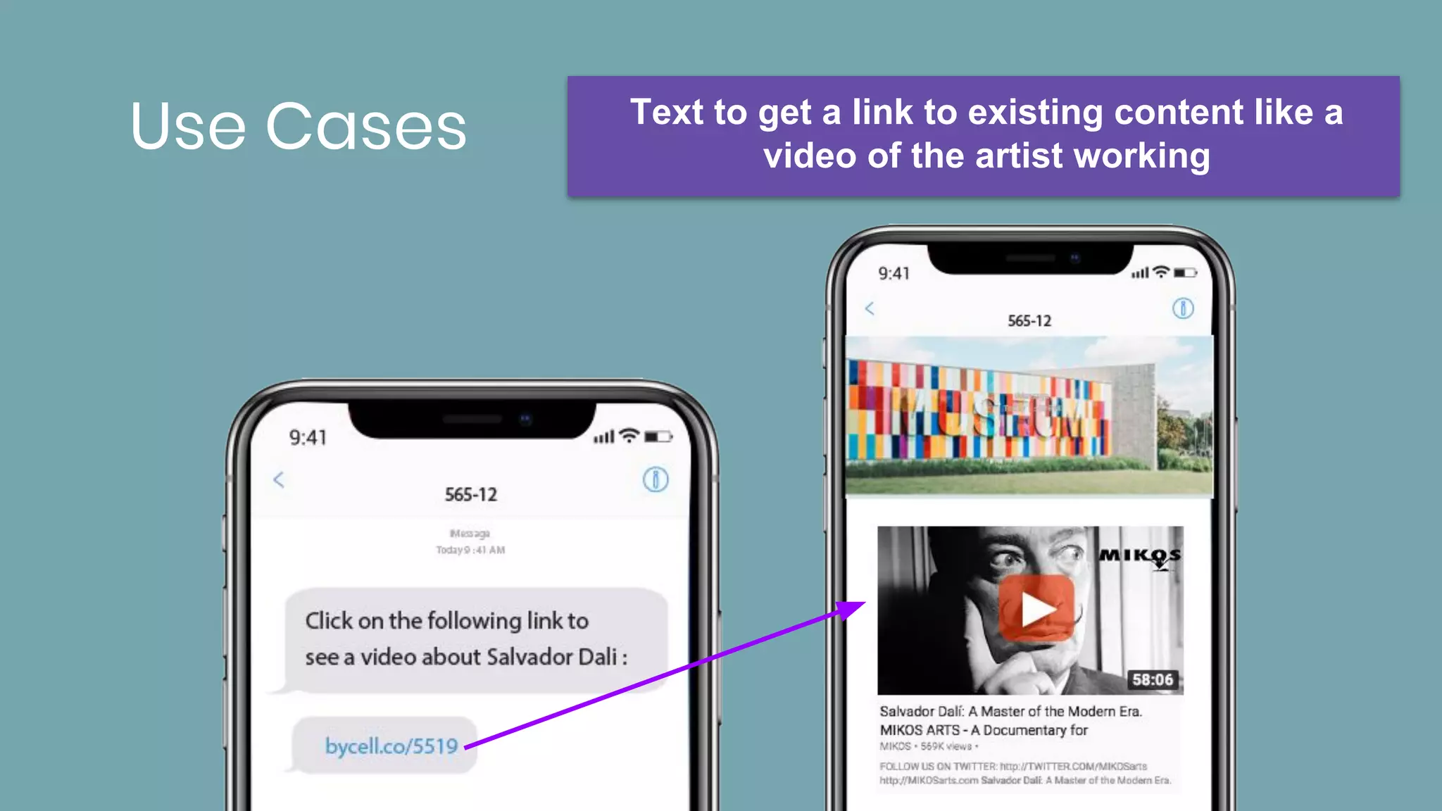 Use Cases Text to get a link to existing content like a
video of the artist working
 