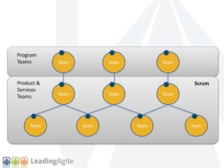 Program 
Teams 
Team 
Team Team 
Team 
Team Team 
Team 
Team Team Team 
Product & 
Services 
Teams 
Scrum 
 