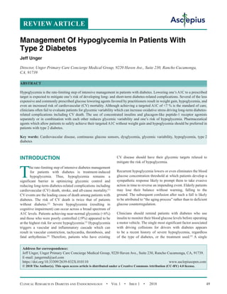 Management Of Hypoglycemia In Patients With Type 2 Diabetes | PDF
