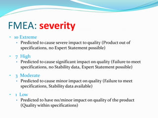 FMEA: case study #1
 Sterility testing isolator
 Identifying the main risks:
 Leaks;
 Gloves / operator manipulations;...