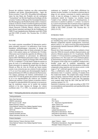 Selected Phenolic Compounds in Mainstream Cigarette Smoke, CORESTA ...