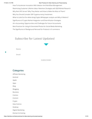 Best Practices for Data Cleaning and Preprocessing