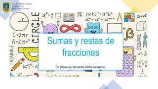 Sumas y restas de
fracciones
Ed. Diferencial, Bernardita Cortés Recabarren.
San Fernando College
Programa de
Integración Escolar
 