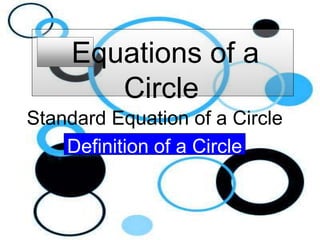 Equations of a
Circle
Standard Equation of a Circle
Definition of a Circle
 
