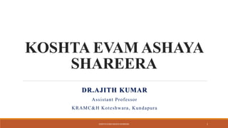 KOSHTA EVAM ASHAYA
SHAREERA
DR.AJITH KUMAR
Assistant Professor
KRAMC&H Koteshwara, Kundapura
KOSHTA EVAM ASHAYA SHAREERA 1
 