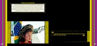 A imigração de bolivianos e paraguaios para o país não é recente, mas se intensificou a partir
do ano 2000. Hoje são principalmente homens jovens e de baixa qualificação profissional
que se mudam para cá. Esses imigrantes, em especial os bolivianos, vêm geralmente para trabalhar
nas oficinas de costura, que são subcontratadas por confecções, inclusive pelas grandes marcas
do mercado.
É comum que, na viagem para o Brasil, esses trabalhadores se endividem com seus
empregadores, o que muitas vezes força a permanência do imigrante na oficina enquanto a dívida
não for quitada.
Eles têm poucas alternativas de trabalho além da costura, já que grande parte está em situação
irregular. Isso cria barreiras para o acesso à saúde e à educação e impossibilita coisas simples,
como alugar um imóvel ou abrir uma conta no banco. Assim, se sentem inseguros de circular pela
cidade e impedidos de exigir seus direitos trabalhistas e de denunciar a exploração.
Muitos trabalham e moram nas oficinas, dividindo o mesmo espaço com as máquinas de
costura. Isso amplia a exploração desses trabalhadores, já que acabam existindo poucos limites
entre os tempos de trabalho e de vida doméstica. Inclusive crianças vivem nesses locais, e
não é raro o trabalho infantil.
Essas moradias costumam ser superlotadas e há regras rígidas impostas pelos contratantes
para o dia-a-dia. Como esses trabalhadores são remunerados por peça produzida, o ritmo de
trabalho muitas vezes é intenso. Esse quadro favorece a combinação de um trabalho precário e um
cotidiano insalubre para esses imigrantes.
Em alguns casos, há retenção de documentos, endividamento e ameaças aos imigrantes. Várias
oficinas que produzem para grandes marcas já foram autuadas por submeterem esses imigrantes
ao trabalho escravo contemporâneo e eles foram libertados.
Quem precisar migrar de seu local de origem para trabalhar pode
tomar alguns cuidados para não ser enganado. Só deve sair de sua cidade
com a carteira de trabalho assinada ou com um contrato de trabalho
temporário. Além disso, precisa se informar sobre o nome da empresa e
sua localização e o nome do proprietário, e deixar essas informações com
sua família e com o sindicato da categoria mais próximo.
Para se prevenir
A Bolívia e o Paraguai são dois dos principais países de origem de imigrantes estrangeiros que
chegaram ao Brasil nos últimos anos. A grande maioria deles está concentrada no estado de São
Paulo, em particular na capital.
Bolivianos e paraguaios no Brasil
Fiquei das 7 da manhã até as 2 da tarde rodando, rodando e não achei o
caminho. Não sabia pedir ajuda.
“
”
Ronaldo, boliviano de 14 anos, libertado em 2012
(Fonte: “De La Paz para São Paulo, a história de exploração de uma vítima do tráfico de
pessoas”, Agência de Notícias da Repórter Brasil, 27/07/2012)
26 27
Paula Takada/São Paulo, Brasil/2001
 