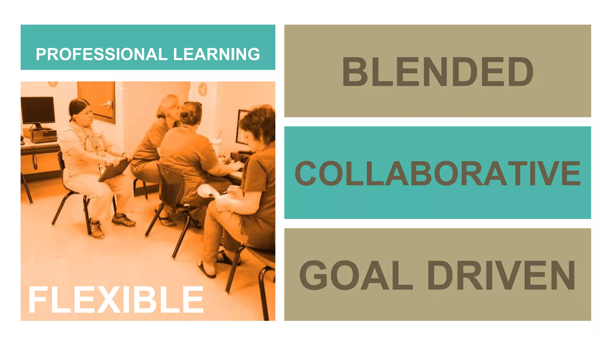 PROFESSIONAL LEARNING
BLENDED
COLLABORATIVE
GOAL DRIVEN
FLEXIBLE
 