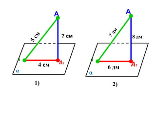 А1
B
α
А
А1
B
α
А
5
с
м
4 см 6 дм
8 дм
? см
?
д
м
1) 2)
 