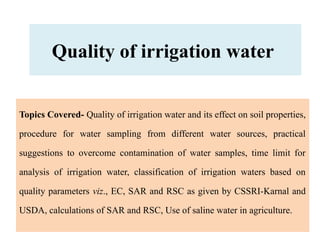 Comprehensive Guide to Quality of Irrigation Water and Its Impact on ...